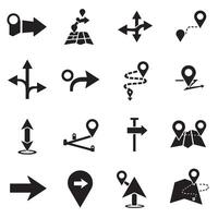 Arrows icon and navigation pin silhouette bundle for GPS and location branding vector