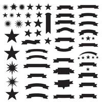 Classic scroll star ribbons banner element set silhouette for branding identity and award certificate layout vector