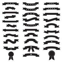 Minimal star ribbons banner element set silhouette with classic ribbon curves and scroll-based layouts vector