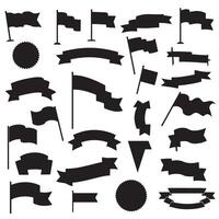 Layered scroll start ribbons banner element set silhouette for icon, label design, and classic templates vector