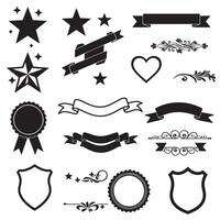 Star, shield, heart shape, ribbons banner and elements silhouette set for minimal label and design identity vector