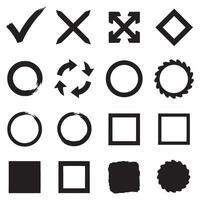 Check marks, crossed, arrows, underlines, circles, squares, brush stroke icon element silhouette bundle vector
