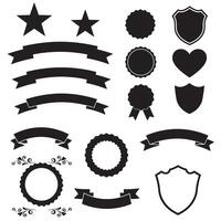 Star, shield, heart shape, ribbons banner silhouette and others element set for old-fashioned tag layouts vector