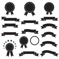 Star ribbons banner element set silhouette with curved scroll designs for classic badge, label, and tag artwork vector