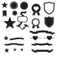 silhouette set of star, shield, heart shape, ribbons banner and more elements for design projects vector