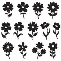 Decorative wavy flower icon set in groovy silhouette style for visual design bundles and assets vector