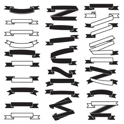 Vintage outline art ribbon banner set bundle silhouette variation design with swirl, fold, and tag style