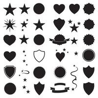 Curved star, shield, heart shape, ribbons banner and scroll shape set silhouette for emblem and signage vector