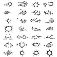 Bundle of doodle line sparkle silhouettes and burst icons for design composition decoration and visuals vector
