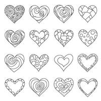 Line art heart icons in silhouette style with hand-drawn design for creative coloring page and variation use vector