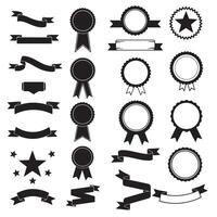 Layered scroll star ribbons banner element set silhouette with detailed curl and classic folded ribbon art vector