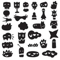 Groovy funky element tree, animal cartoon, flower and other element silhouette bundle with pop icon composition vector