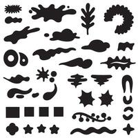 Groovy funky element tree, animal cartoon, flower and other element silhouette bundle with fun wild creature shapes vector