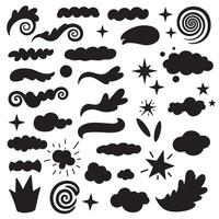 Groovy funky element tree, animal cartoon, flower and other element silhouette bundle with botanical swirl accents vector