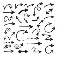 Silhouette arrow collection with hand drawn curved dotted and swirled lines for infographic and visual design use vector