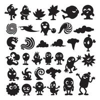 Groovy funky element tree, animal cartoon, flower and other element silhouette bundle with fun outline textures vector