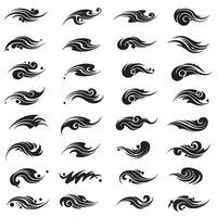 Bundle of silhouette motion energy lines and abstract dynamic movement elements for action graphic visuals vector