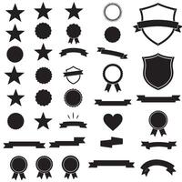 Vintage design pack with star, shield, heart shape, ribbons banner and scroll element set silhouette vector