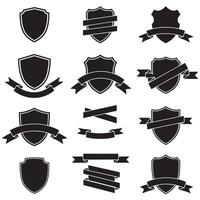 Decorative vintage shield and ribbons banner adjust set bundle silhouette variation design for identity artwork vector