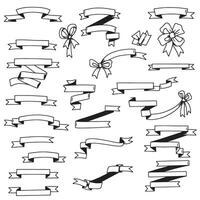 Curved vintage outline art ribbon banner set bundle silhouette variation design for logo, label, and print vector