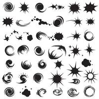 Doodle burst line icons and sparkle star silhouette elements for visual artwork branding and creative use vector
