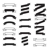 Scroll-style vintage outline art ribbon banner set bundle silhouette variation design for retro projects vector
