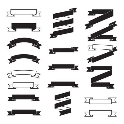 Scroll-style vintage outline art ribbon banner set bundle silhouette variation design for retro projects