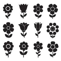 Decorative flower icon bundle in silhouette with groovy line styles and wavy variation for posters vector