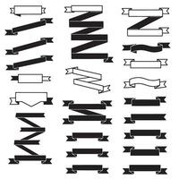 Vintage outline art ribbon banner set bundle silhouette variation design with scroll, tag, and label icons vector