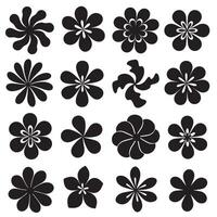 Bundle of wavy flower silhouette icons with groovy shape variation for stylish visual projects vector