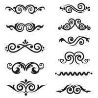 Swirl and spiral decorative silhouette set with curved elements for frames, dividers, and vintage design use vector