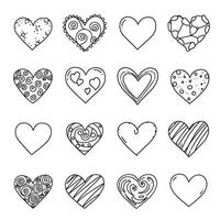 Decorative heart silhouette drawing icon collection in line art style for modern coloring book and design themes vector
