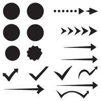 Circle, arrow, check marks, and line and other element silhouette bundle with functional symbol templates vector
