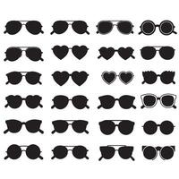 Assorted Sunglasses Silhouettes in Bold Black Featuring Heart, Round, and Aviator Frames vector