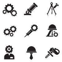 Engineering schematic icon silhouette bundle with mechanical symbol elements vector