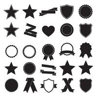 Star, shield, heart shape, ribbons banner and others element set silhouette for retro identity and signage design vector