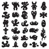Groovy funky element tree, animal cartoon, flower and other element silhouette bundle with rounded borders vector