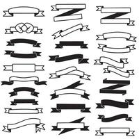 Vintage outline art ribbon banner set bundle silhouette variation design for retro label and emblem layouts vector
