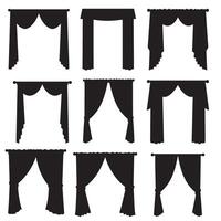 Chic Curtains element silhouette bundle with stylish window frame decor and graphic design vector