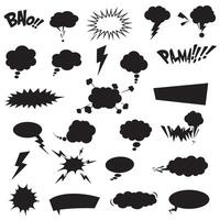 Comic speech bubble and explosion silhouette set for graphic design cartoon artwork and pop style creative projects vector
