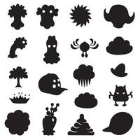 Groovy funky element tree, animal cartoon, flower and other element silhouette bundle with vintage retro shapes and outlines vector