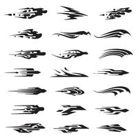 Silhouette bundle of dynamic abstract line movement elements and motion energy symbols for graphics design vector