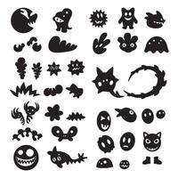 Groovy funky element tree, animal cartoon, flower and other element silhouette bundle with cartoon starburst vector