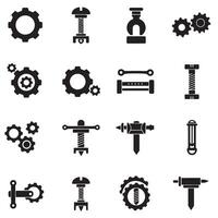 Engineering graphics icon silhouette bundle with technical symbol elements vector