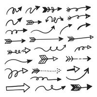 Hand drawn infographic arrow set with silhouette designs in swirled curved and straight forms for visual content vector
