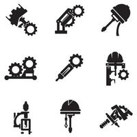 Engineering diagram and tool icon silhouette bundle for technical use vector