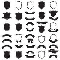 Elegant vintage shield and ribbons banner adjust set bundle silhouette variation design with scroll and tags vector
