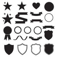Star, shield, heart shape, ribbons banner and others element set silhouette bundle for scroll tag and layout art vector