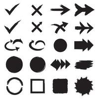 Check marks, crossed, arrows, underlines, circles, squares, brush stroke icon element silhouette bundle minimal vector