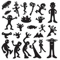 Groovy Funky element set bundle silhouette with vintage swirl patterns, hand illustrations, and decorative retro accents vector